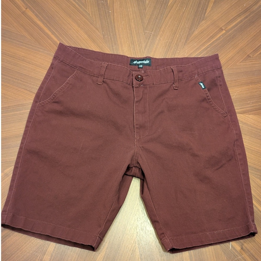 Aeropostale Chino Shorts Mens 36 Burgundy Excellent Flat Front Cotton Twill